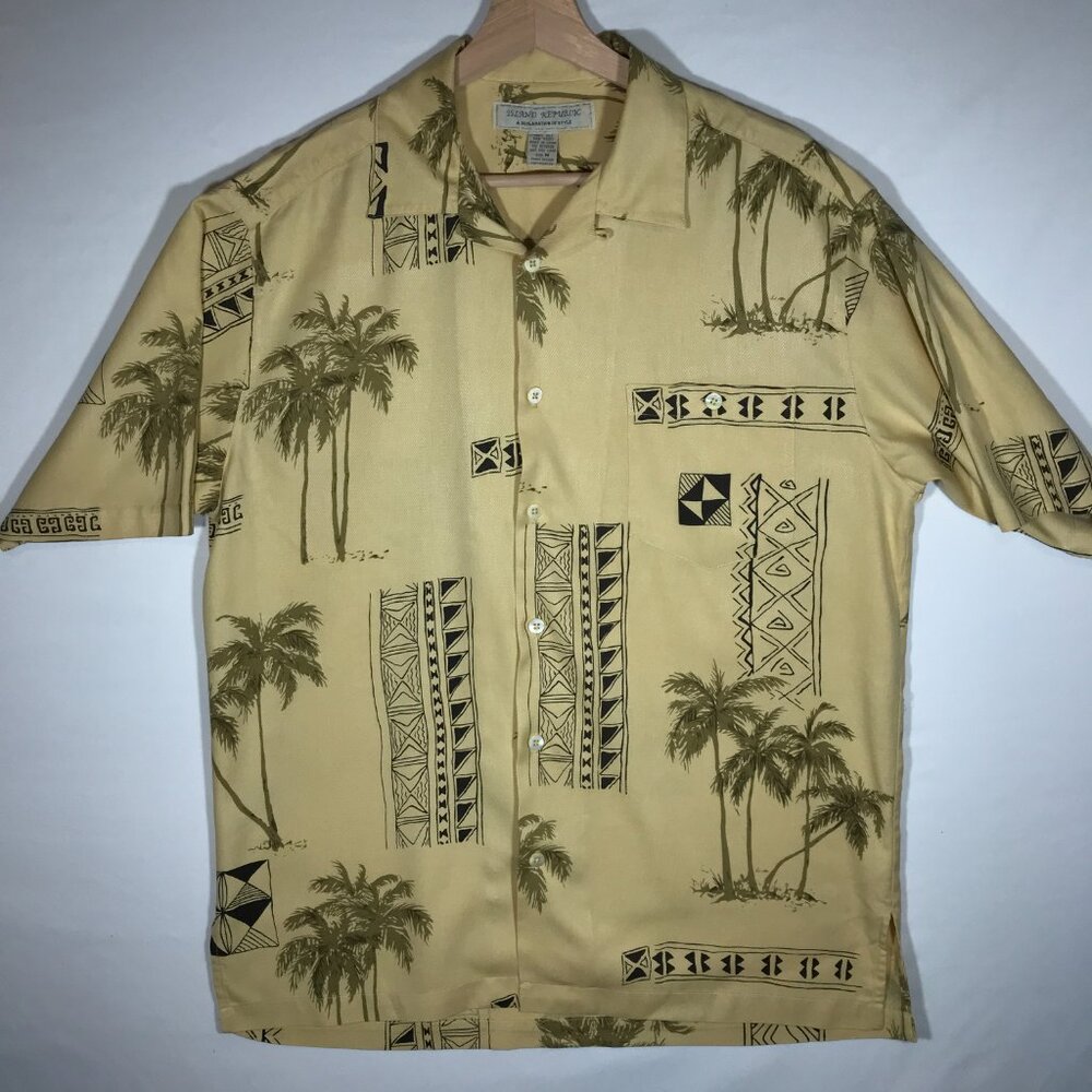 Island Republic Men's Medium Yellow 100% Silk Button Up Tropical Shirt